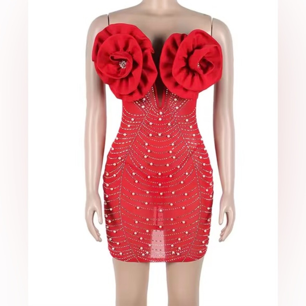 Boutique Red Floral Embellished Dress